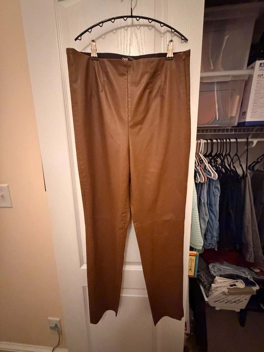 Zara Faux Leather Pants Size XL Brown